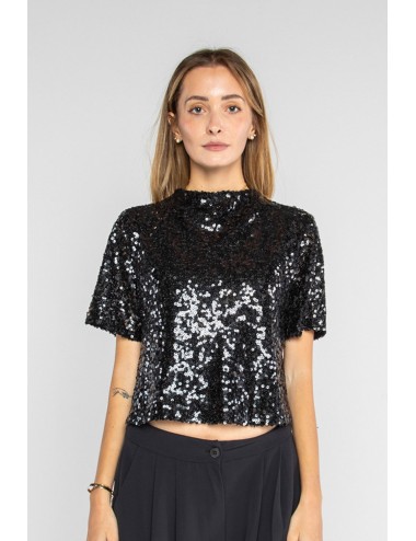 Lokita - top manica corta paillettes 9 lok11154 nero