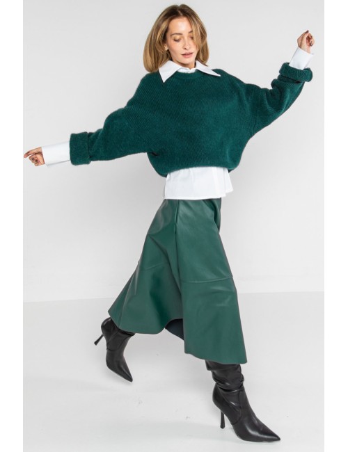 Lokita - gonna midi a ruota in ecopelle 1209 lok566 verde bottiglia