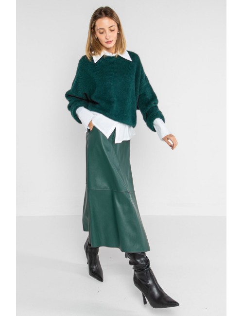 Lokita - gonna midi a ruota in ecopelle 1209 lok566 verde bottiglia