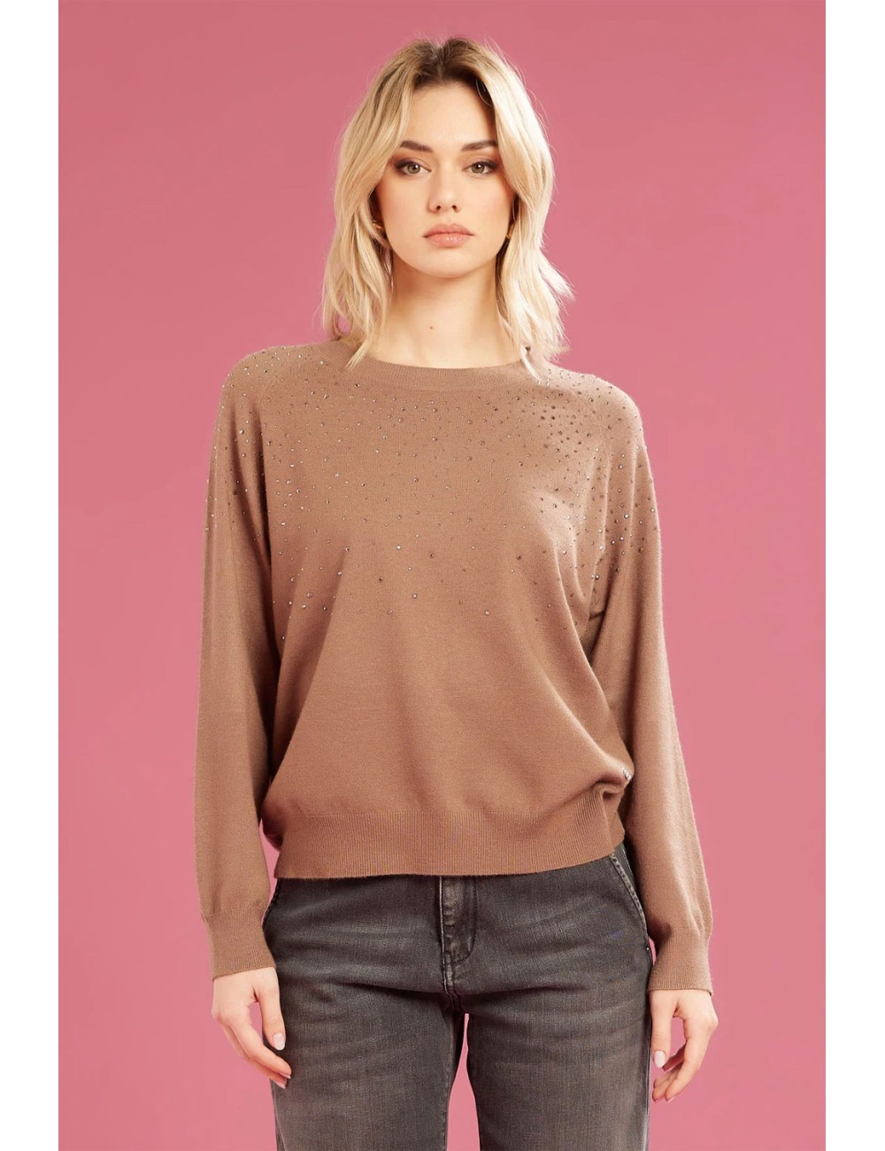 Fresh flower - girocollo c.applicaz. a cascata ff679 tortora