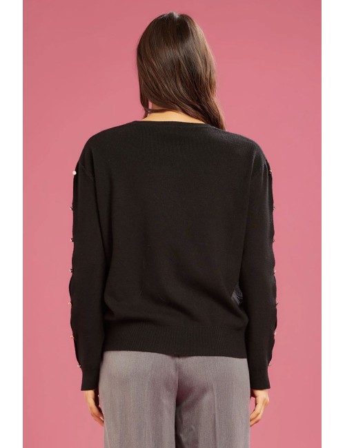 Fresh flower - maglia girocollo bt maniche ff722 nero