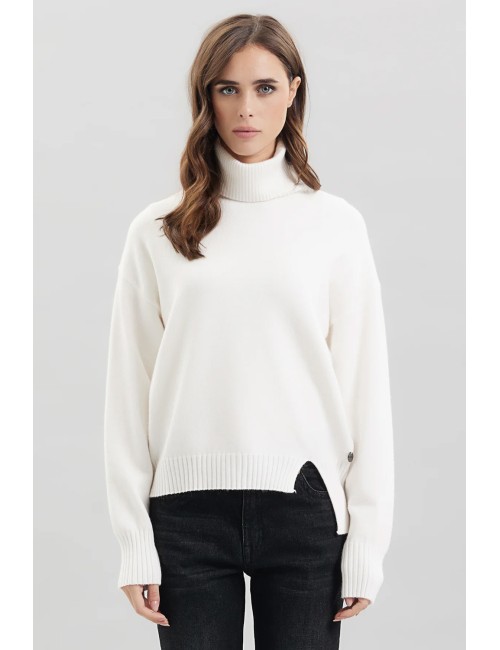 Take two - dolcevita con spacco viscosa dt00319 panna