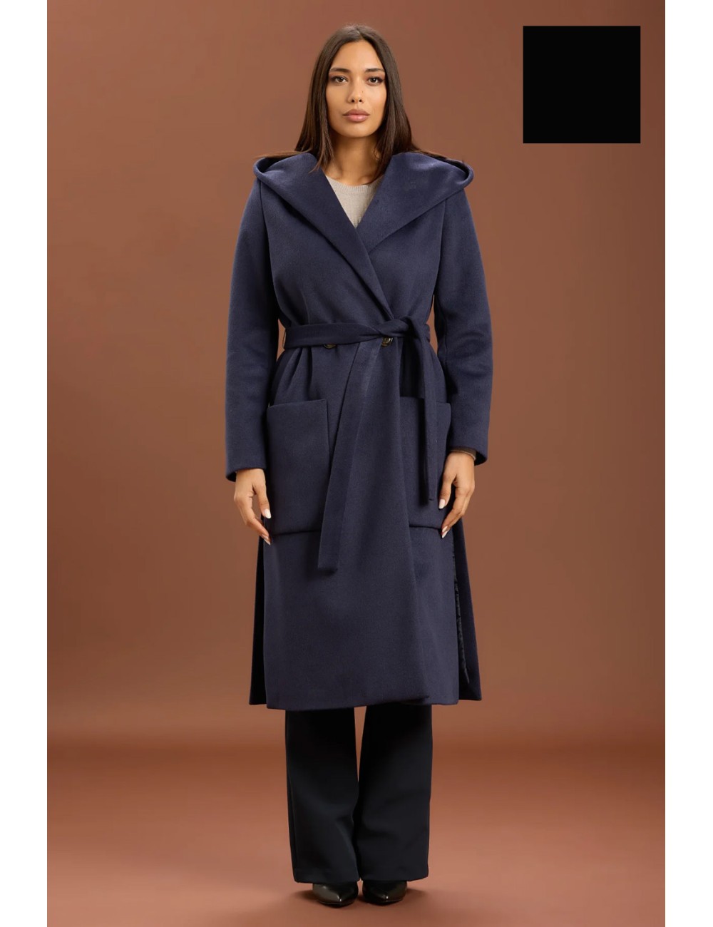 Take two - cappotto lungo con cinta e cappuccio dt01239 nero