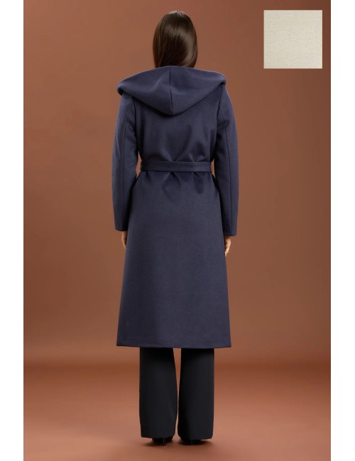 Take two - cappotto lungo con cinta e cappuccio dt01239 panna