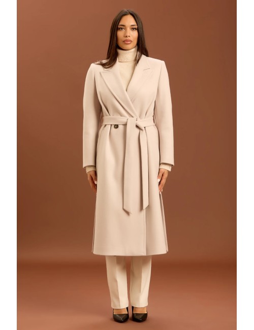 Take two - cappotto con cinta e punto mf dt01245 beige