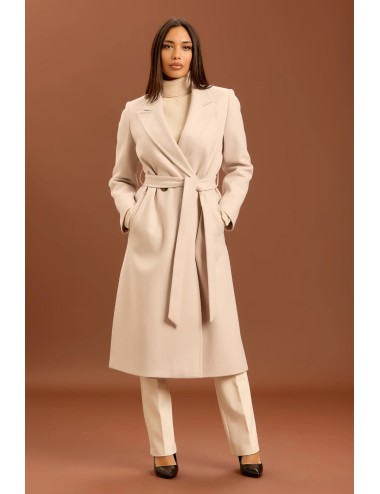 Take two - cappotto con cinta e punto mf dt01245 beige