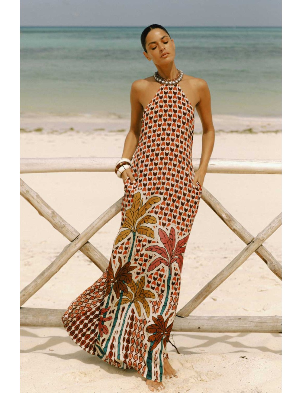 Anjuna - abito michela palme geo cognac