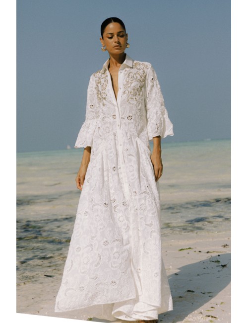 Anjuna - abito iris/we ricamato senza perline 100% cotone bianco