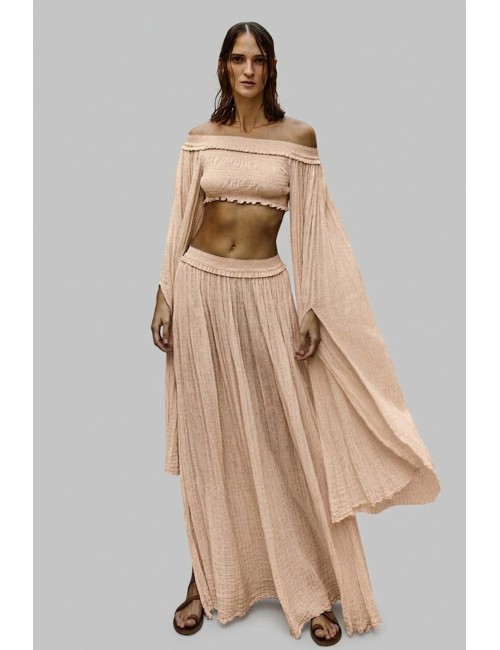 Christianzen - maxi gonna cotone garzato in lurex oro hamsa powder