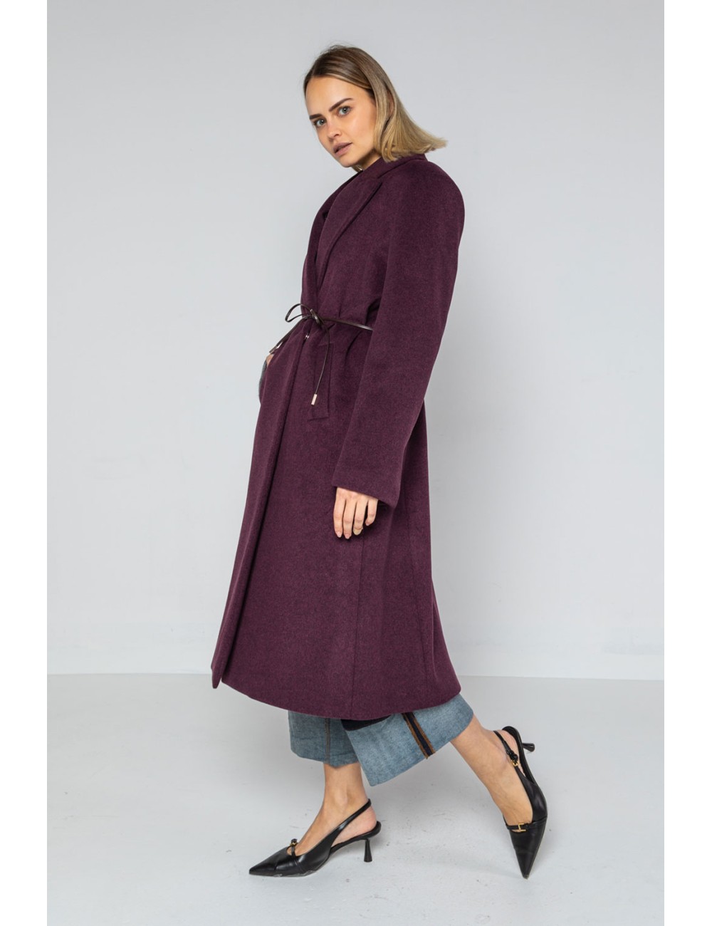 Lokita - cappotto lungo tessuto diagonale  bicolor 1194 lok07893 burgundy