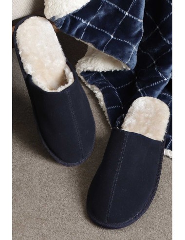Admas - pantofole da uomo in pelle scamosciata blu navy 69045-0-0216 navy