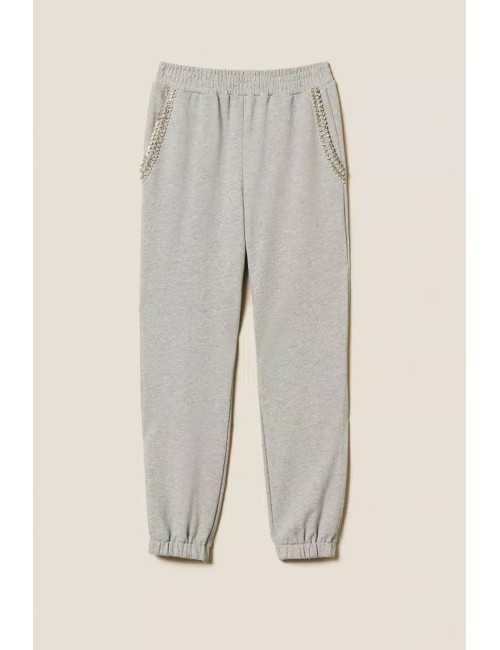 Twinset - pantaloni in felpa con strass e perle 252li2mdd 00082