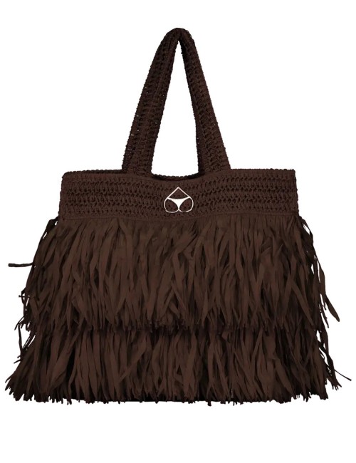 Miss bikini - borsa grande in rafia con frange v6001a tex mix moro