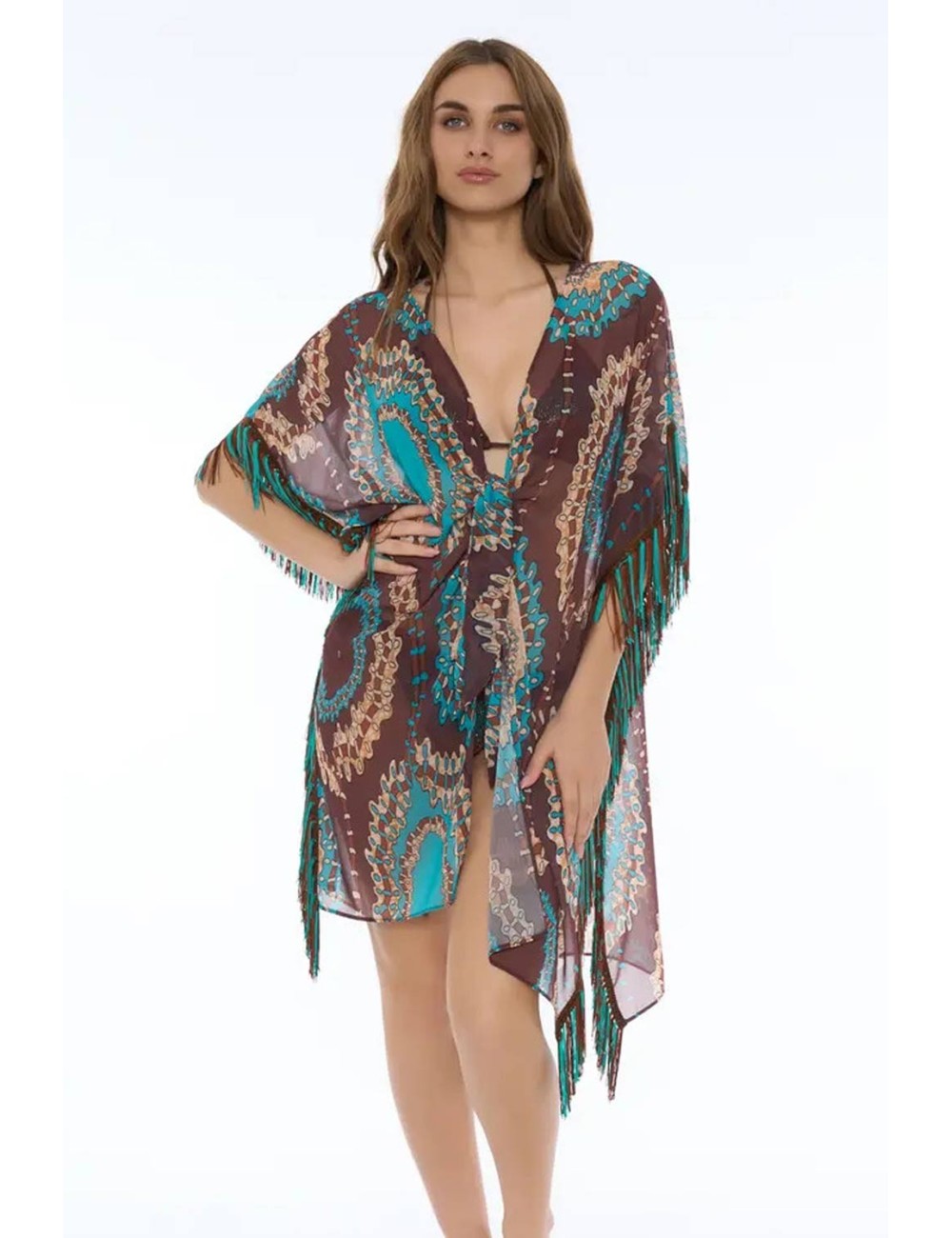 Miss bikini - poncho con frange v6019d w0458 cotu