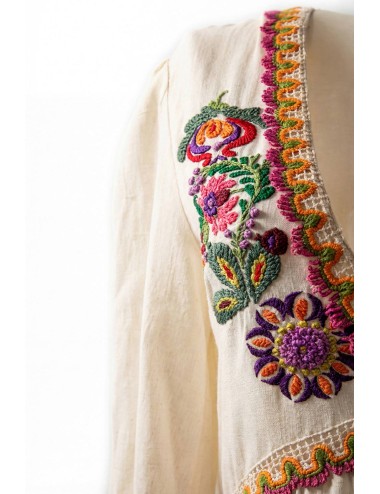 Miss bikini - abito lungo ricamo folk v6025d cotone/lino bianco