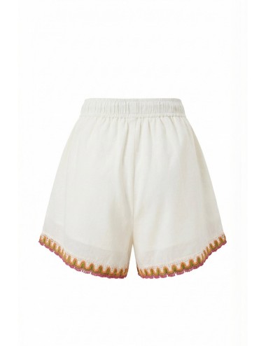 Miss bikini - shorts con ricami e nappe v6061d cotone/lino bianco