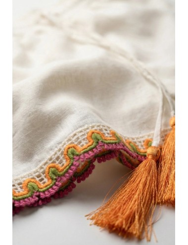 Miss bikini - shorts con ricami e nappe v6061d cotone/lino bianco