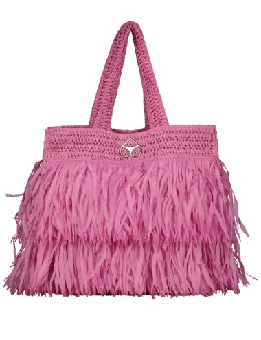 Miss bikini - borsa grande in rafia con frange v6001a tex mix rosa