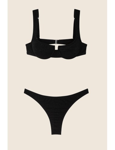 Effek - bikini reggiseno con ferretto e slip americano fisso nero fk25-1142bk