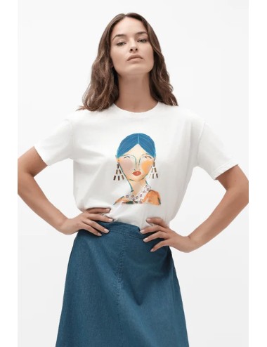 T-shirt stampa volto con applicazioni ww30151 bianco