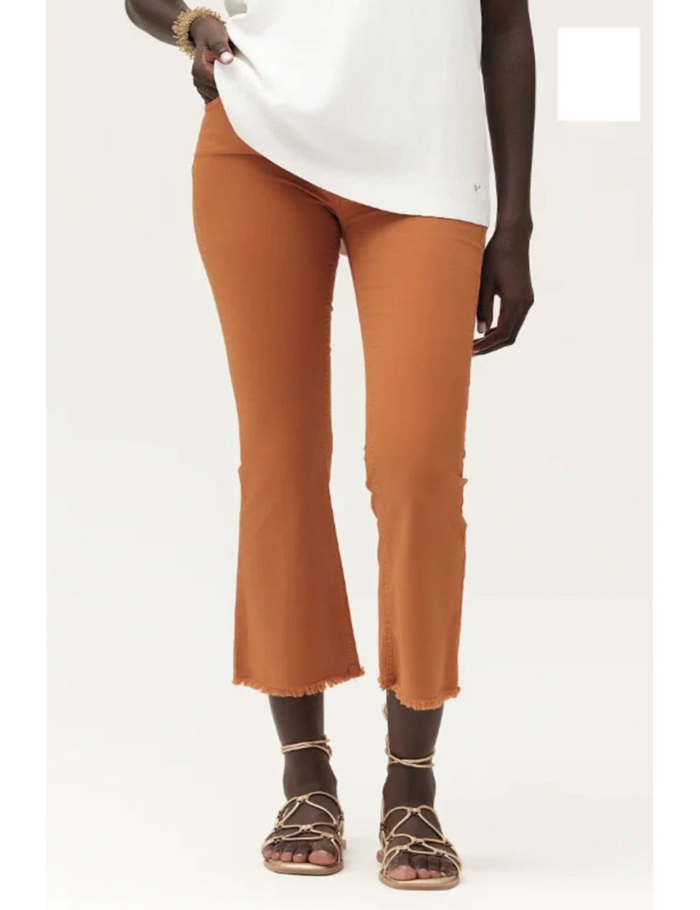 Pantalone a zampetta sfrangiato gambardine ww30509 bianco