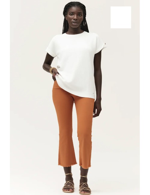 Pantalone a zampetta sfrangiato gambardine ww30509 bianco