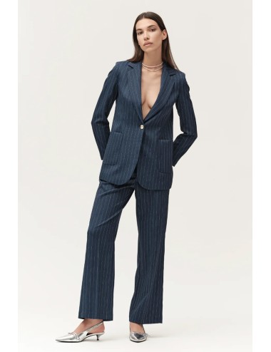 Pantalone gessato con vita elasticizzata ww30542 blu