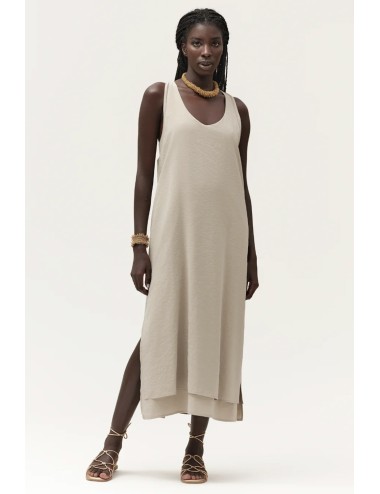 Abito lungo smanicato con doppio pannello ww30706 sabbia +++