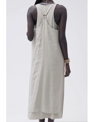 Abito lungo smanicato con doppio pannello ww30706 sabbia +++