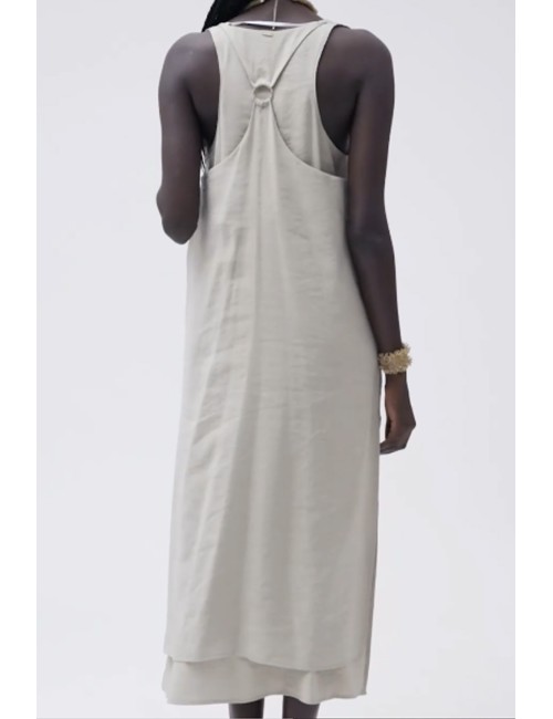 Abito lungo smanicato con doppio pannello ww30706 sabbia +++