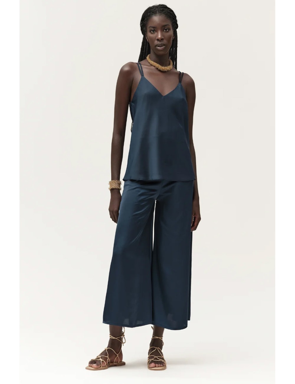 Top in raso con bretelline ww30754 blu