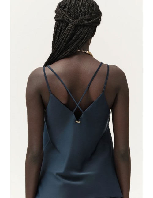 Top in raso con bretelline ww30754 blu