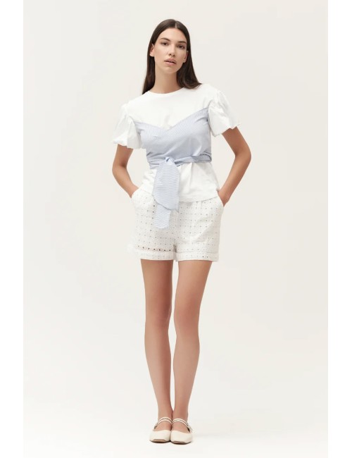 Pantaloncini con coulisse in pizzo sangallo ww30405 bianco