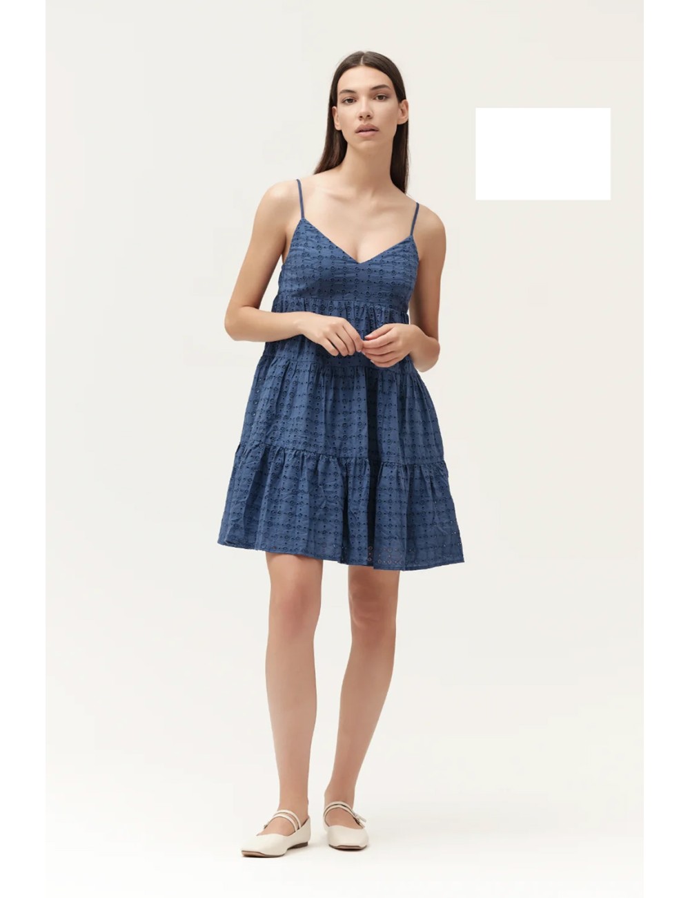 Abito corto con bretelline in sangallo ww30412 bianco