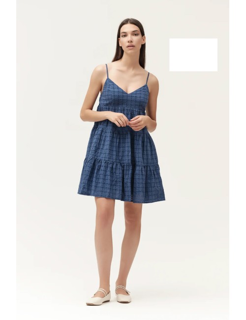 Abito corto con bretelline in sangallo ww30412 bianco