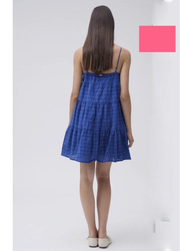 Abito corto con bretelline in sangallo ww30412 fuxia