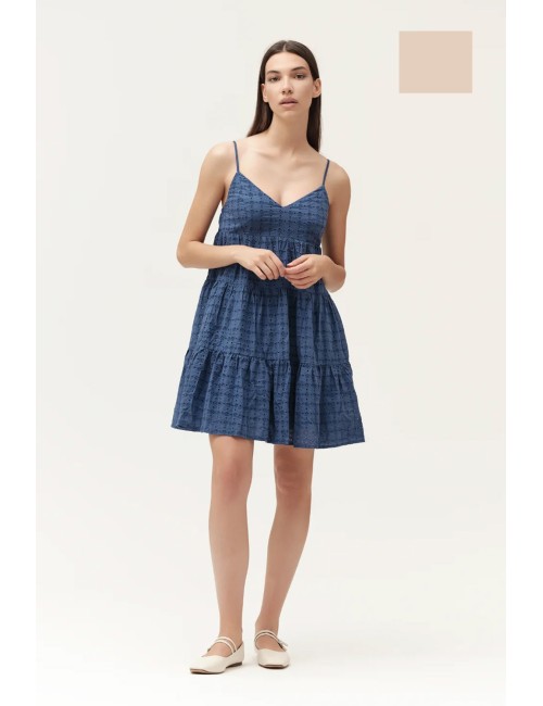 Abito corto con bretelline in sangallo ww30412 sabbia