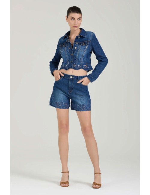 Take two - short flara con ricami dk02146 denim