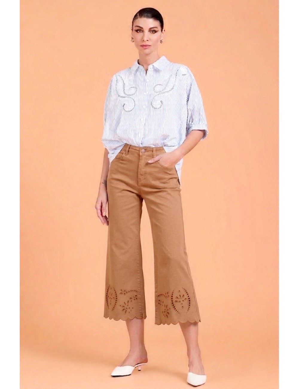 Take two - lily gabardina stretch con fondo ricamo dk02210 mocha