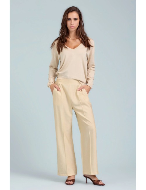 Take two - pantapalazzo in plisse dk03012 beige