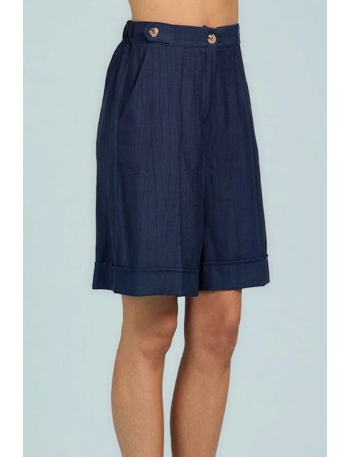 Take two - bermuda doppi bottoni in plisse dk03016 blu