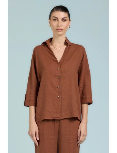 Take two - camicia sartoriale in lino dk03020 mocha