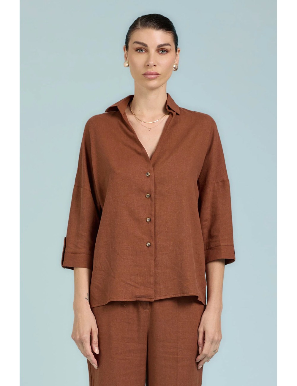 Take two - camicia sartoriale in lino dk03020 mocha