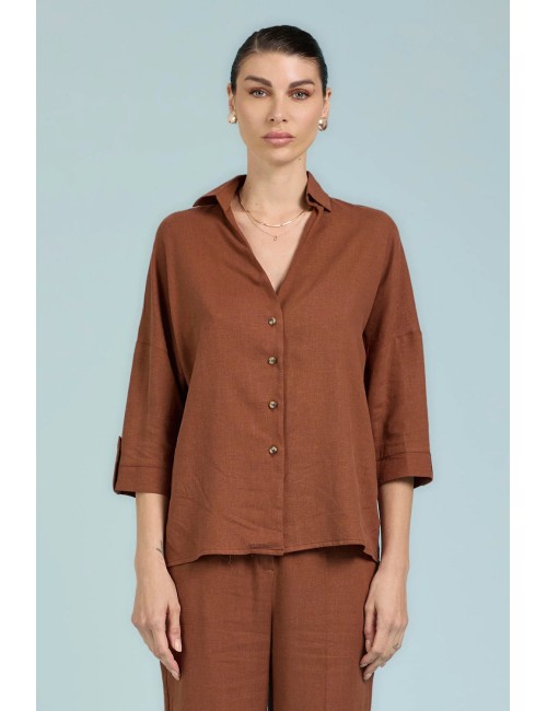 Take two - camicia sartoriale in lino dk03020 mocha