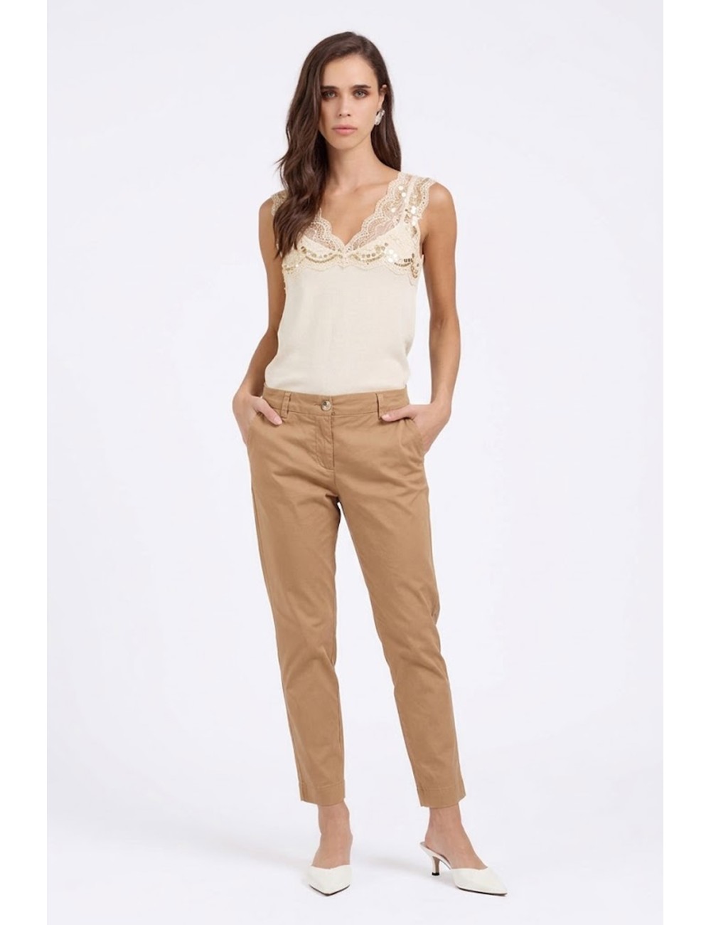 Take two - pantalone marisa in raso dk03100 toffee