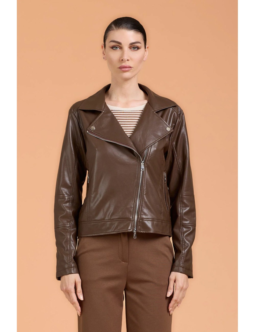 Take two - giacca in pelle dk03401 moro