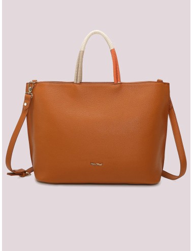 Mimi muà - borsa shopping con manico intrecciato m8-y201371 cuoio