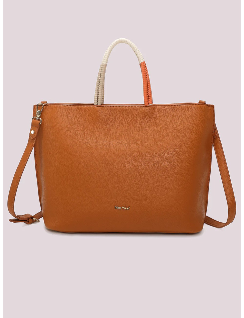 Mimi muà - borsa shopping con manico intrecciato m8-y201371 cuoio