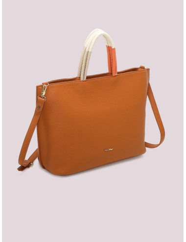 Mimi muà - borsa shopping con manico intrecciato m8-y201371 cuoio