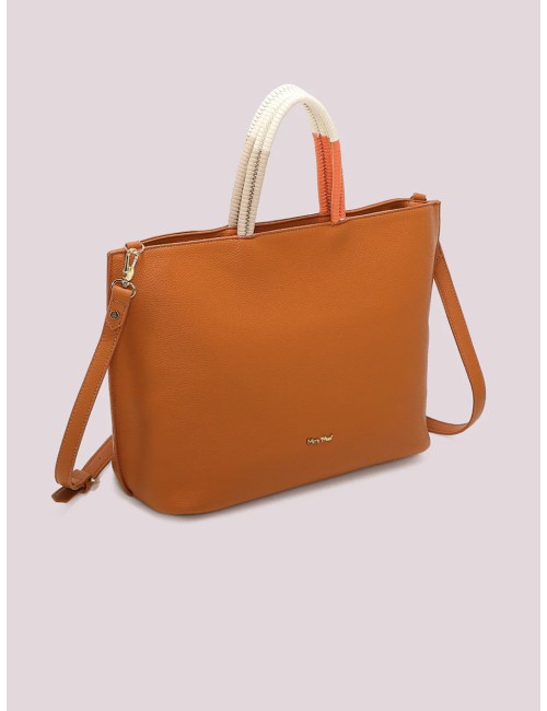 Mimi muà - borsa shopping con manico intrecciato m8-y201371 cuoio